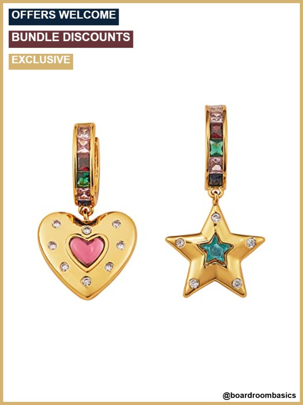 Gold Heart Star Dangle Hoop Earrings Copper Zircon Women's Jewelry Gift